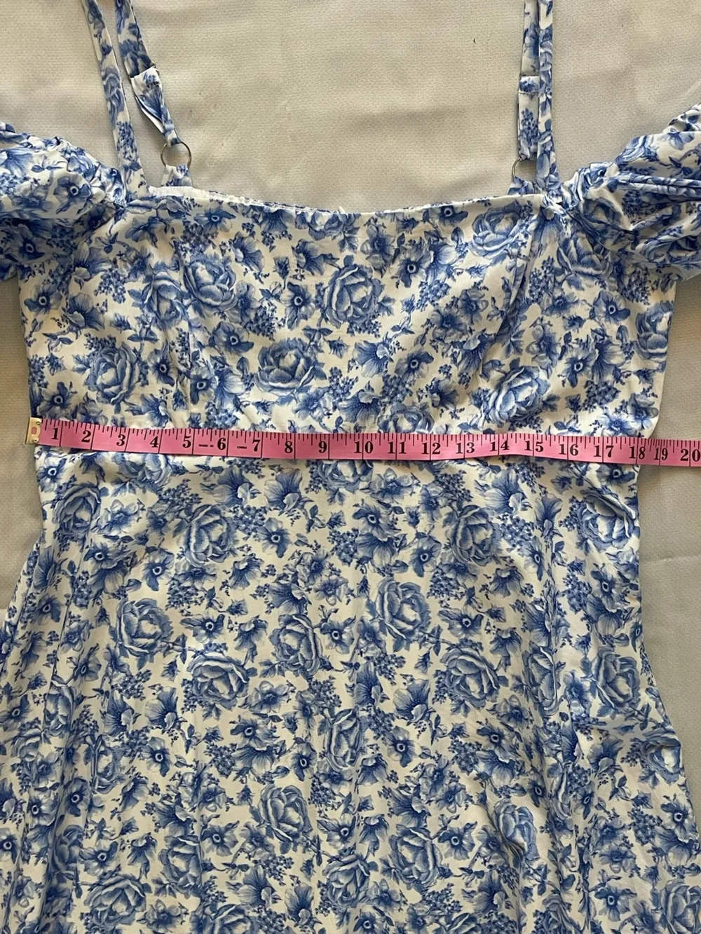 AQUA Boho Collection Blue Floral Off-Shoulder Maxi Cotton Dress - Picture 11 of 13